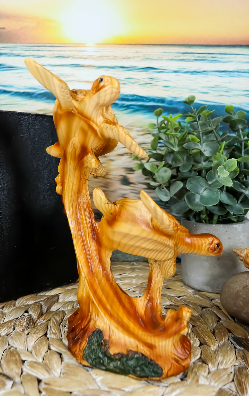 Ebros Exploring Sea Turtles Decor Statue 9" H Faux Wood Resin Finish Marine Life