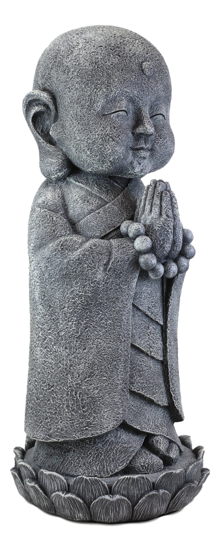 20"H Large Jizo Buddha Monk With Prayer Beads On Lotus Throne Garden Statue