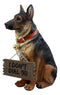 Faithful Collared German Shepherd Guard Dog Large Figurine Holding Sign Statue