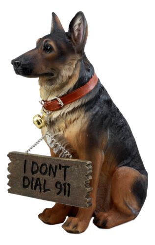 Faithful Collared German Shepherd Guard Dog Large Figurine Holding Sign Statue