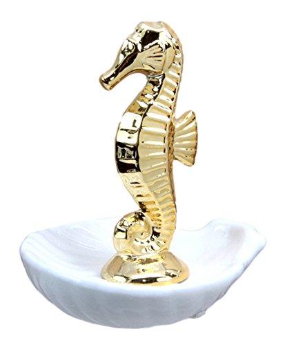 Ebros Golden Equine Seahorse Ceramic Ring Accessory Jewelry Holder Vanity Display Figurine