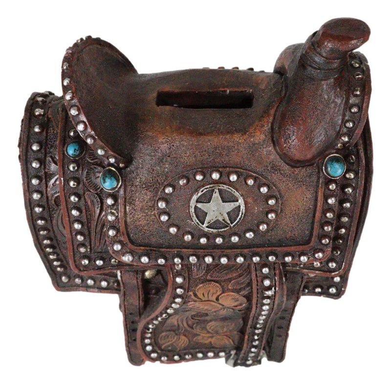 Rustic Western Cowboy Horse Saddle Lone Star Money Coin Savings Piggy Bank