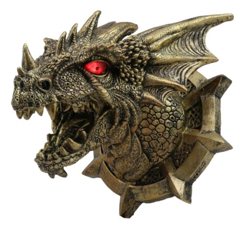 Ebros Castle Dungeon Chained Golden Dragon Wall Plaque Decor Color Changing LED Eyes