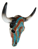 Southwest Steer Cow Skull With Turquoise Gold And Red Teardrop Gems Wall Decor