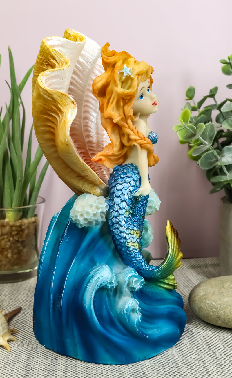 Ebros Colorful Ocean Mermaid Mergirl With Giant Shell Rising Over The Waves Figurine