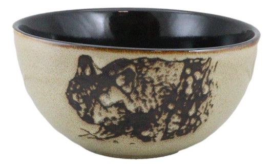 Pack Of 2 Rustic Western Forest Gray Wolf Ceramic Pasta Salad Soup Bowls 21Oz
