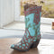 Rustic Southwestern Desert Cactus And Floral Scroll Cowboy Boot Figurine Or Vase