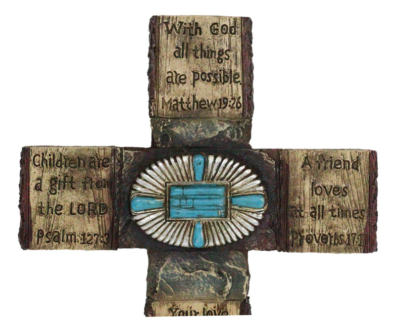 Rustic Western Christian Bible Verses Scriptures Turquoise Stones Wall Cross