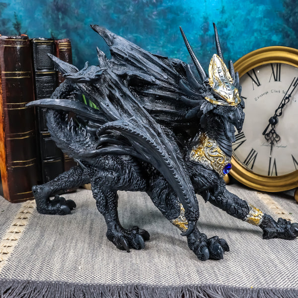 Tharos The Blue Sapphire Golden Armored Dragon Statue 10