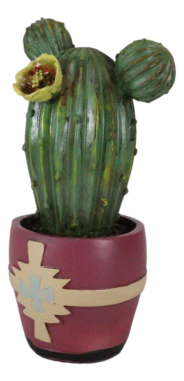 Western Faux Yellow Flowering Cactus Succulent Plant in Navajo Vector Pot Decor