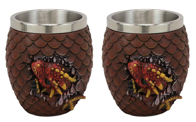 Ebros Medieval Khaleesi's Dragon Colorful Scale Egg With Hatching Wyrmling Small Drink Cup 3.75" High Fantasy GOT Themed Dungeons And Dragons Drinking Party Prop Cups (Set of 2 Red)