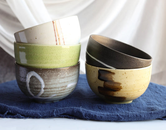 Pack Of 5 Made In Japan Colorful Brush Art Kiln Natural Glazed Ceramic Bowls