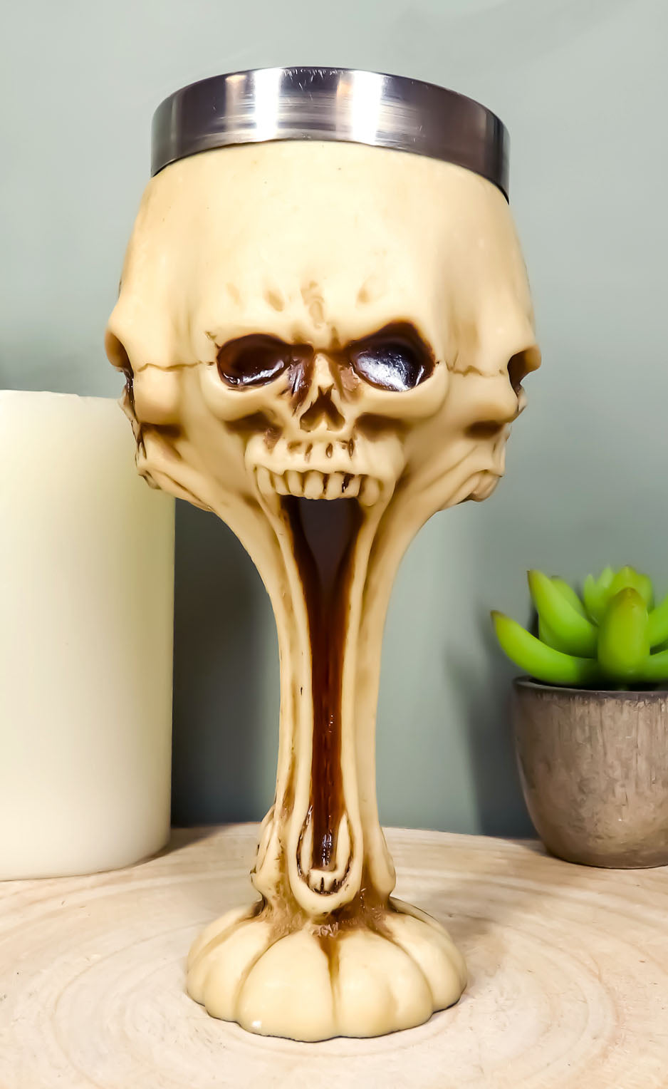Ebros Day of The Dead Bone Ossuary Distorted Shrieking Ghost Skulls Wine Goblet 7oz