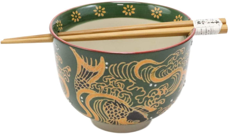 Japanese White Stork In Dark Blue Starry Sky Ramen Soup Bowl With Chopsticks Set