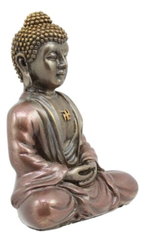 Shakyamuni Buddha With Swastika Amulet Meditating Small Statue Amitabha Decor