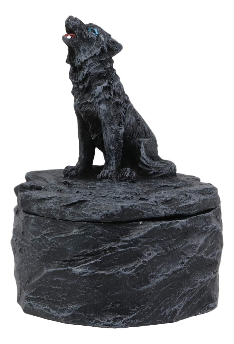 Ebros Gift Set of 4 Howling Gray Alpha Wolf Mini Rounded Jewelry Decorative Box Figurines As Decor of Timberwolves Wolves in Cries of The Night Moon Light Animal Totem Spirit (Pack of 4 Wolf Boxes)