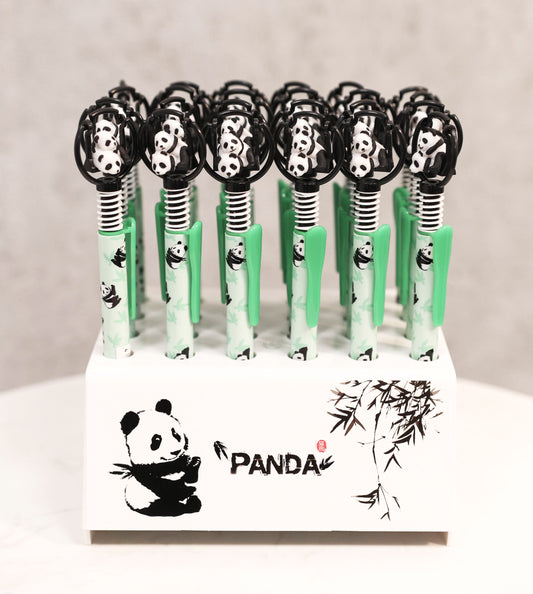 Pack Of 24 Panda Bear Cubs On Swing Green Ballpoint Ball Black Ink Pens W/ Base - Ebros Gift