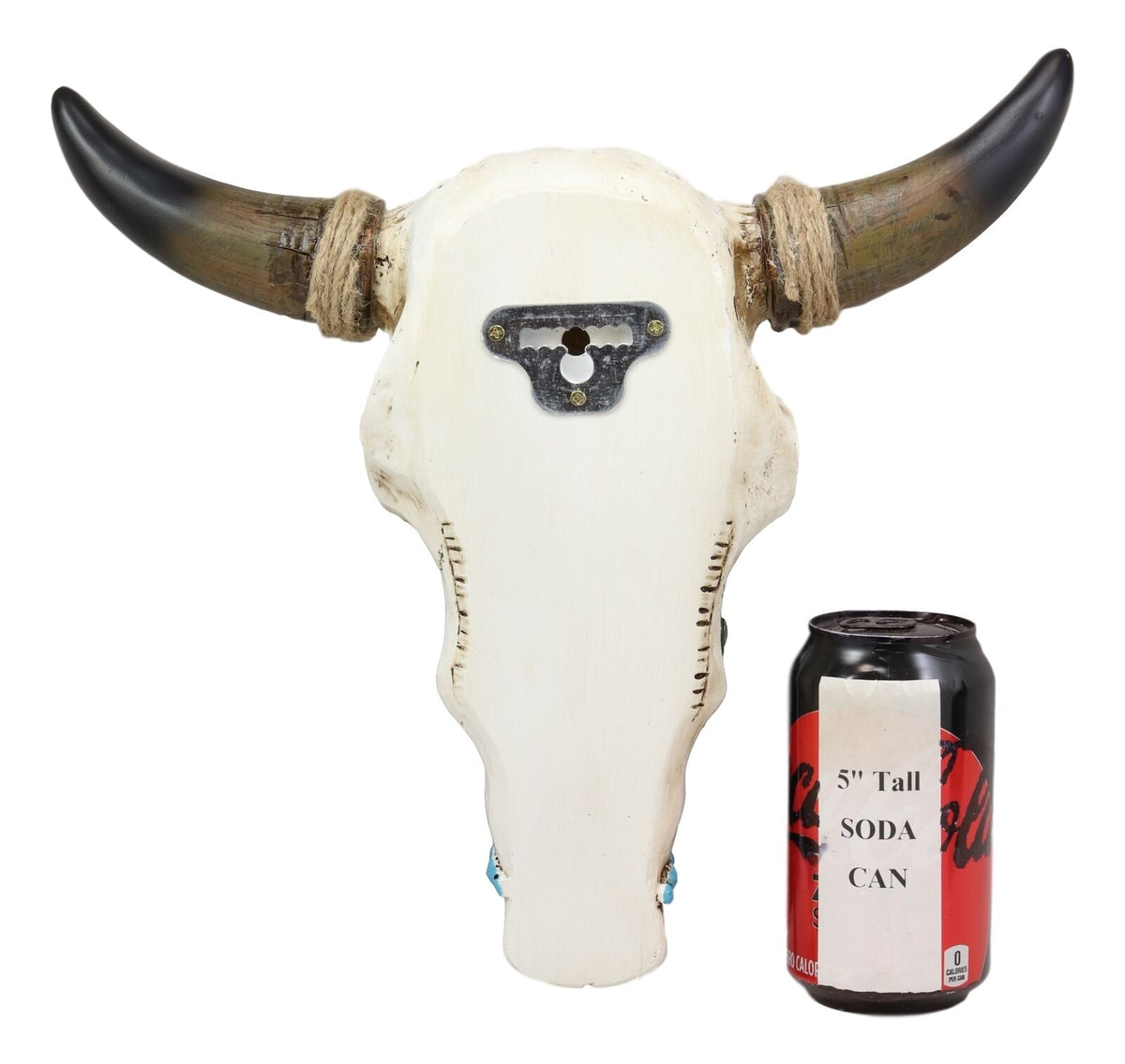 Ebros 13.25" Wide Western Star Tooled Leather Steer Bison Buffalo Bull Cow Horned Skull Head with Turquoise Beads Wall Mount Decor Replica Native Animal Totem Bust Skulls Hanging Plaque Sculpture - Ebros Gift