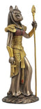 Egyptian Goddess Bastet Cat With Spear Statue 11"H Ubasti Goddess Of Protection