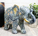 Auspicious Grey Glossy Mosaic Design Noble Aztec Elephant with Trunk Up Figurine