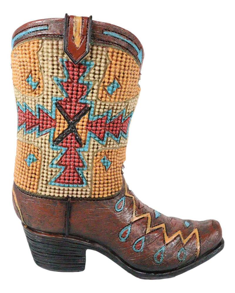 Set Of 3 Western Cowboy Aztec Mexica Faux Tooled Leather Boots Floral Vases