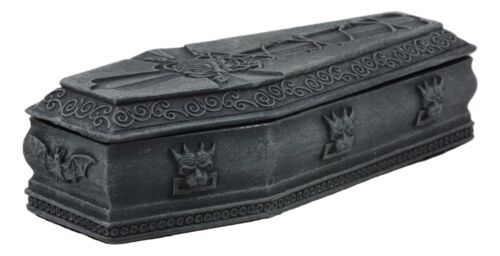 Gothic Gargoyle With Twisted Rose Vine Cross Coffin Jewelry Box Figurine 6"Long
