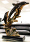 Large 23"H Nautical Marine 2 Bottlenose Dolphins Leaping Over Ocean Waves Statue