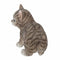 Lifelike Crouching Grey Striped Tabby Cat Statue 8.25"Long Realistic Glass Eyes