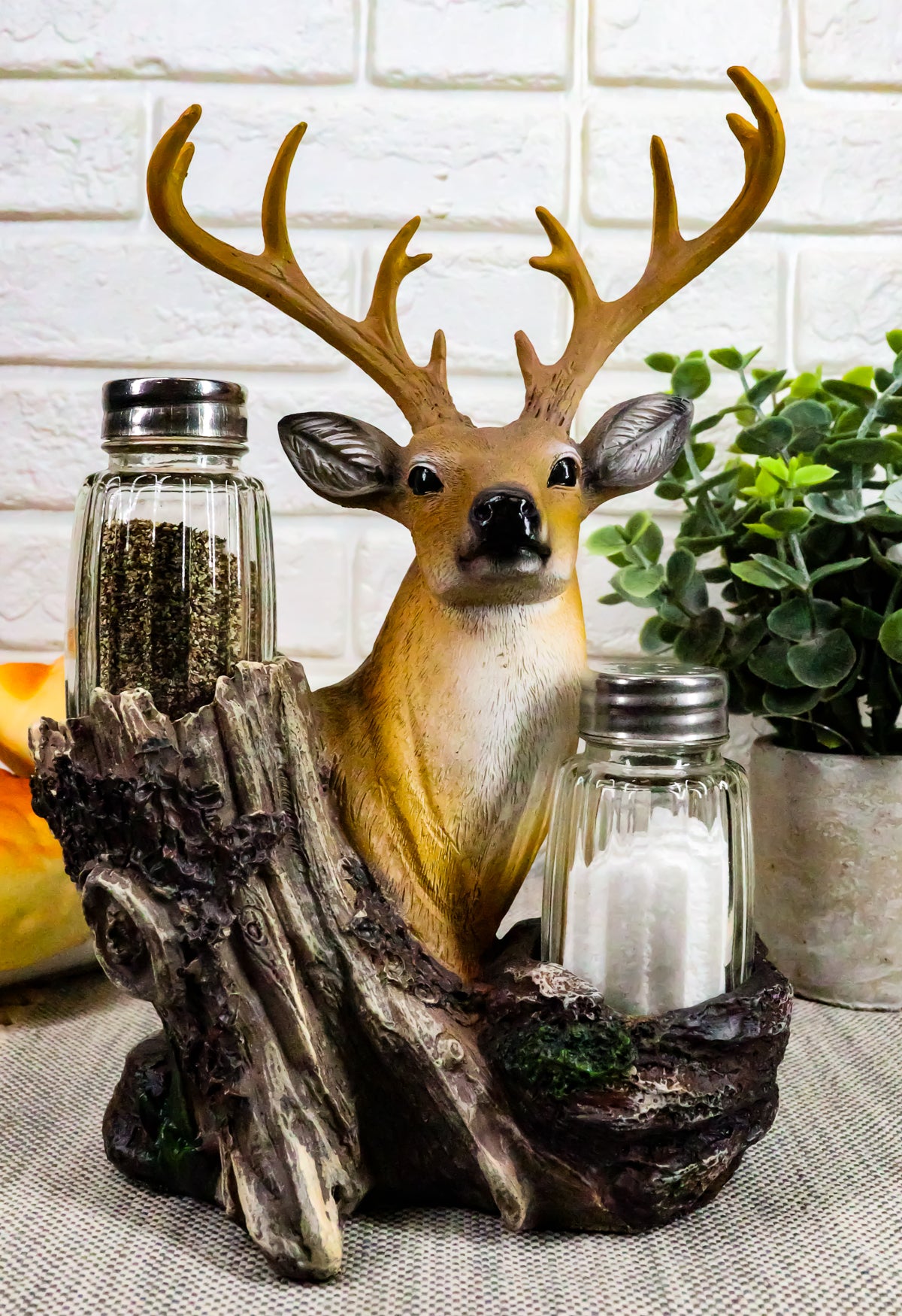 Ebros Rustic Woodlands Wild Deer Big Buck Bust Salt & Pepper Shakers Holder - Ebros Gift