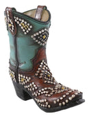 Western Cowboy Cowgirl Silver Beads Turquoise Boot Make Up Tools Or Pen Holder