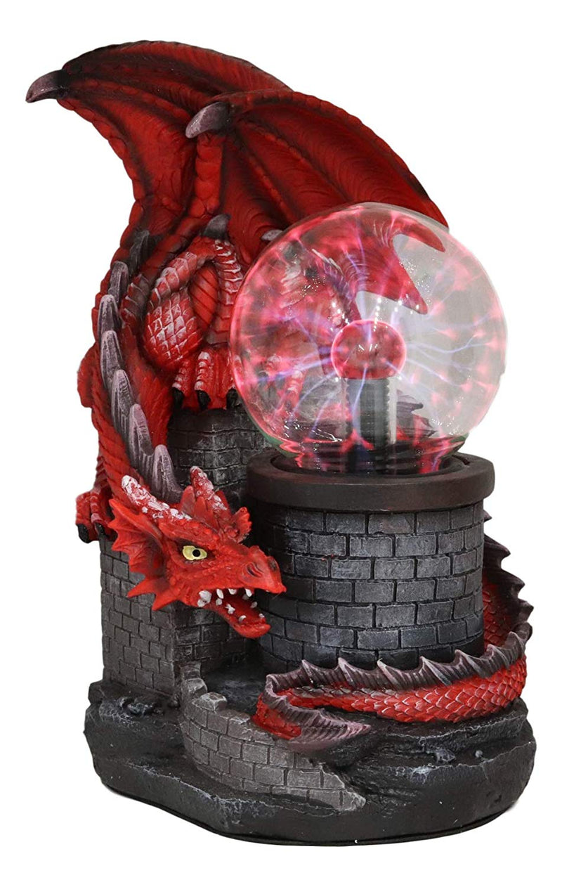 Ebros Large Dungeons Dragons Red Fire Dragon Guarding Castle Plasma Ball Lamp Statue