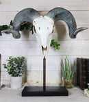 Realistic Bighorn Sheep Ram Head Skull Rustic Sculpture On Pole Stand 18"H