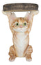 Feline Orange Tabby Cat Kitten Holding Faux Wood Slice Table Stand Figurine