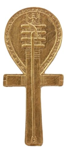 Small Crux Ansata Egyptian Golden Ankh Djed Hand Mirror Figurine 8.25"H New Age