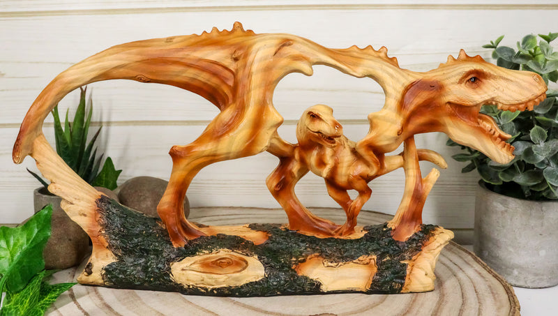 Jurassic Dinosaur Tyrannosaurus Rex Father and Baby Faux Wood Cutout Figurine