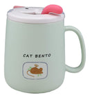 Ebros Coffee Mug Cup With Spoon And Lid 14oz Kittens Or Cats Mugs (Pastel Green)