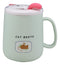Ebros Coffee Mug Cup With Spoon And Lid 14oz Kittens Or Cats Mugs (Pastel Green)