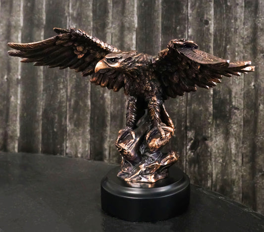 Patriotic American Bald Eagle Bronze Electroplated Resin Figurine With Base