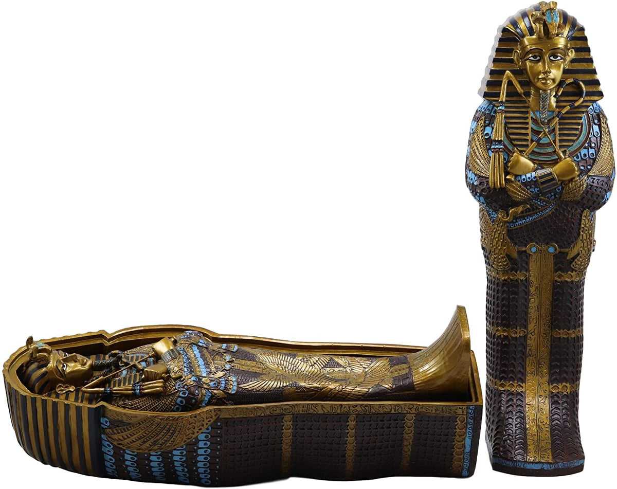 Large 16" Long Egyptian Pharaoh King Tut Sarcophagus Nesting Matroyshka Statue - Ebros Gift