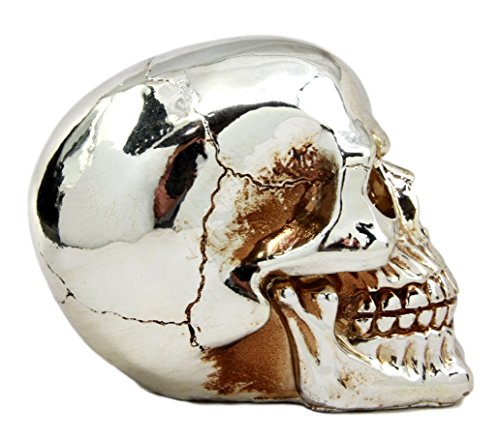 Ebros Gift Chrome Plated Golden Silver Treasure Skull Figurine 6.25"L