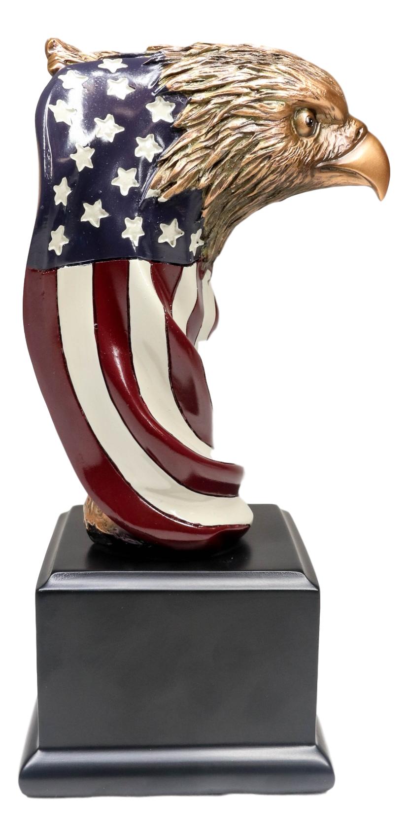 Patriotic Bald Eagle On USA Star Spangled Banner Flag Bust Electroplated Statue - Ebros Gift