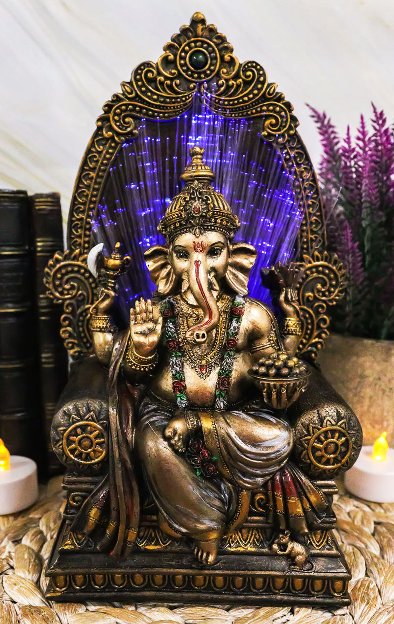 Vastu Hindu God Of Success Ganesha On Throne Figurine With Fiber Optics Light