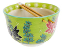 Fengshui Goldfish Habitat Green Ramen Noodles Soup Large 6"D Bowl W/ Chopsticks