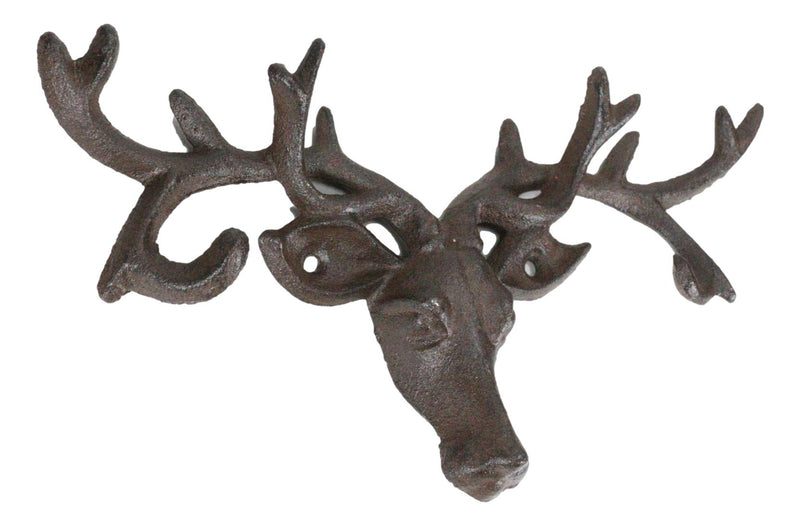 Cast Iron Vintage Western Rustic Stag Deer with Crown Antlers Wall Key Hooks