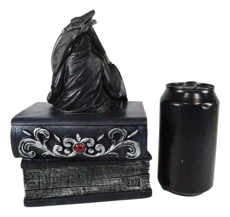 Ebros Macabre Grim Reaper With Scythe Sitting On Books Of Life Jewelry Box