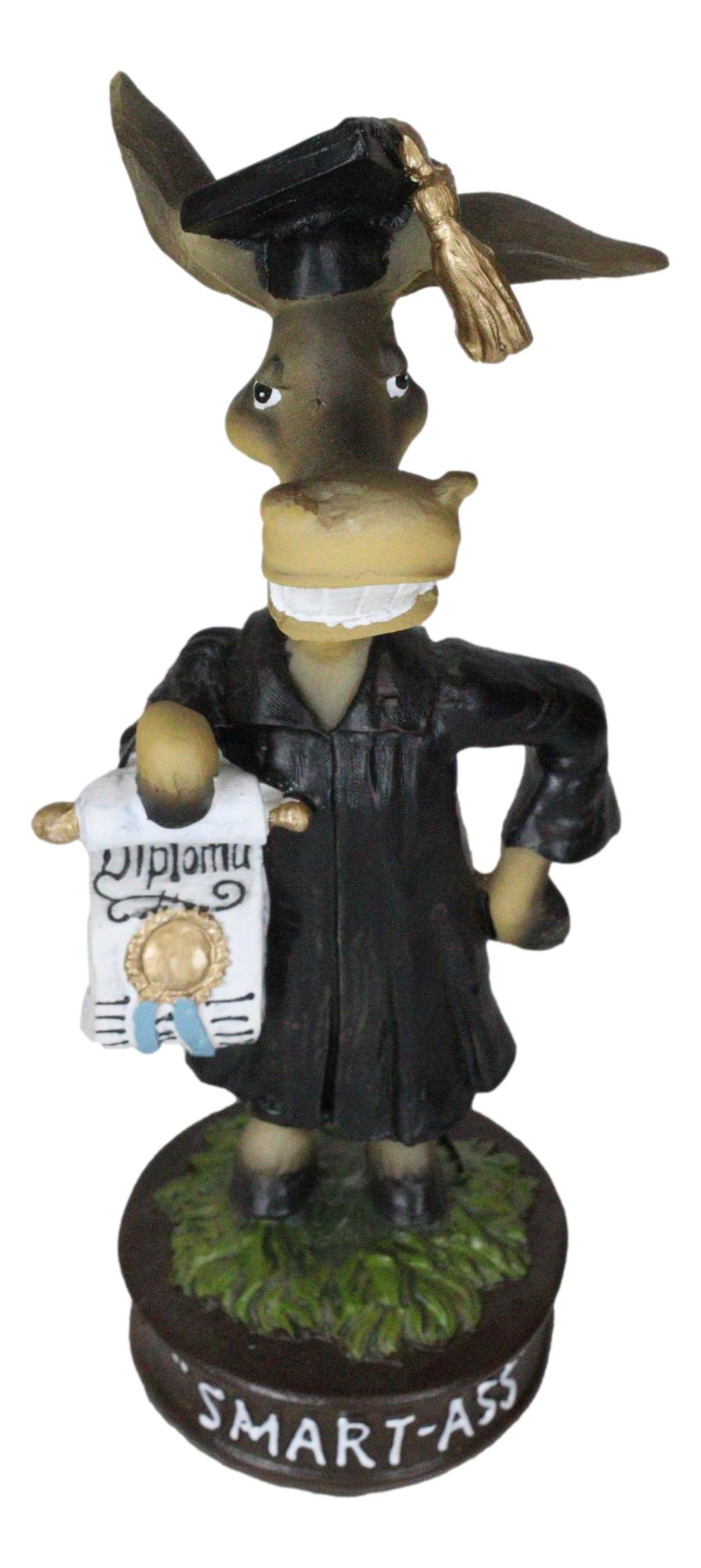 Comical Smart Ass Donkey with Diploma In Graduation Outfit Tassel Hat Figurine - Ebros Gift