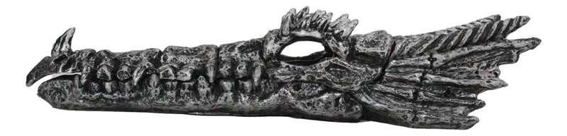 Dark Silver Dragon Fossil Skull Skeleton Incense Burner Box With Faux Crystals