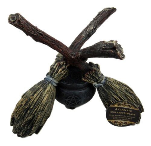 Ebros Scrying Witch Crystal Glass Gazing Ball On Broomsticks and Potion Cauldron Figurine 8" H Witchcraft Wicca Wiccan Witches Decor Halloween Sculpture Decorative