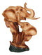 Safari Wildlife Elephant Father And Calf With Trunk Up Bust Faux Wood Figurine