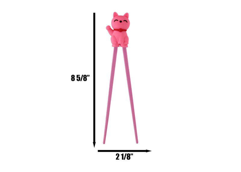 Pink Maneki Neko Lucky Cat Reusable Training Chopsticks Set With Silicone Helper